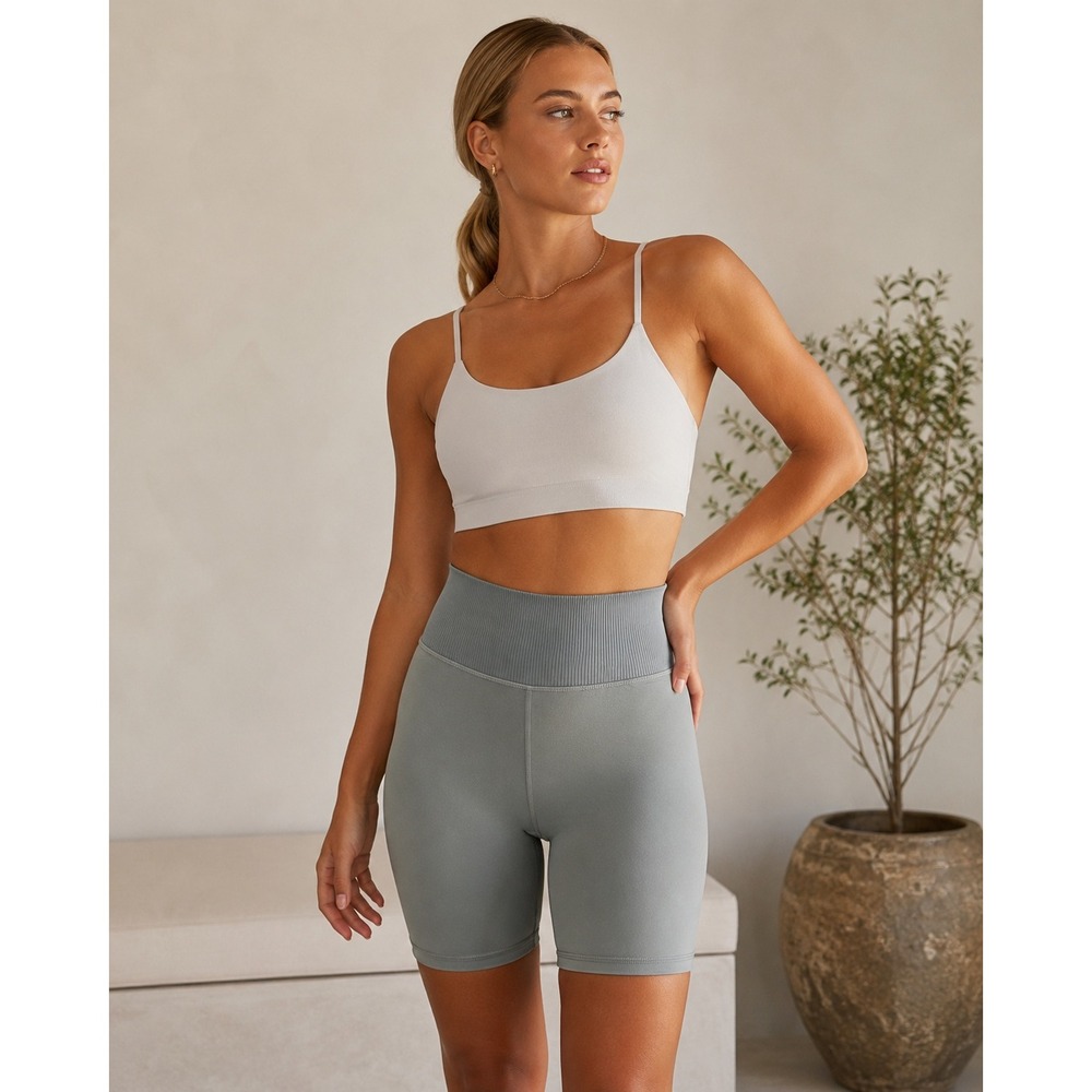 Vuori Rib Studio Shorts L Gray High Rise Pilates Yoga Athleisure VW37